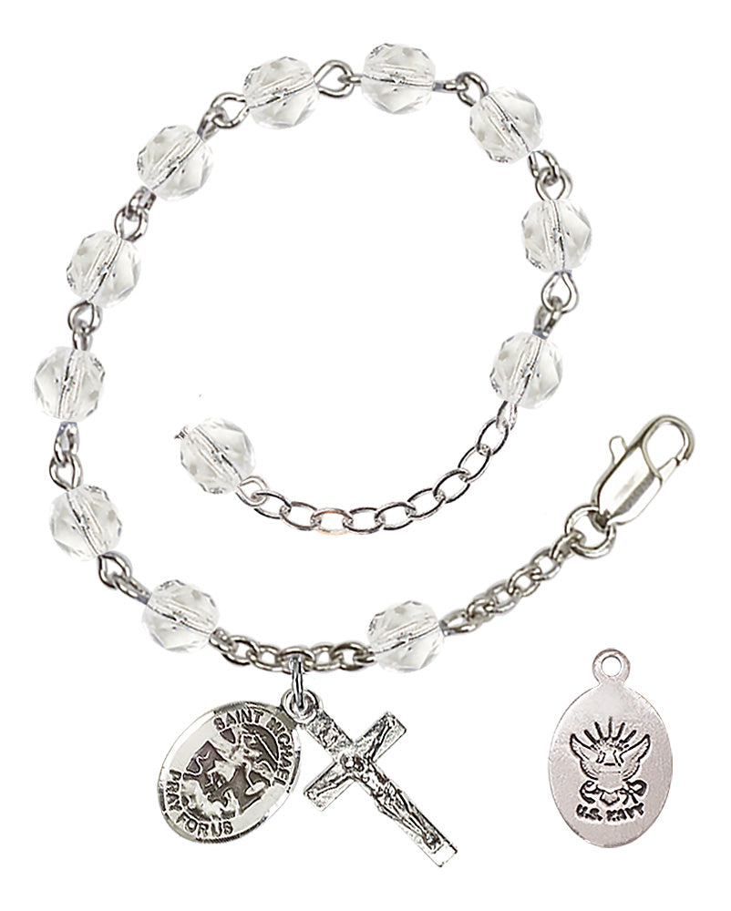 Saint Michael Navy Rosary Bracelet, 6mm Fire Polished - Silver Plate - Crystal