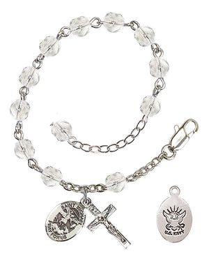 Saint Michael Navy Rosary Bracelet, 6mm Fire Polished - Silver Plate - Crystal