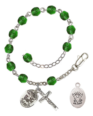 Saint Michael Navy Rosary Bracelet, 6mm Fire Polished - Silver Plate - Emerald