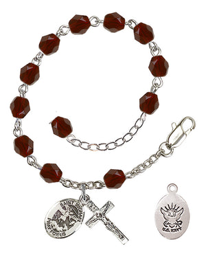 Saint Michael Navy Rosary Bracelet, 6mm Fire Polished - Silver Plate - Garnet
