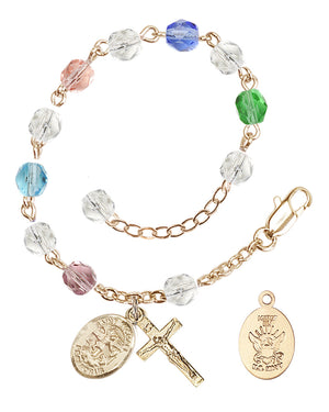 Saint Michael Navy Rosary Bracelet, 6mm Fire Polished - Gold Plate - Multi-Color