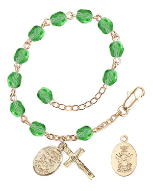 Saint Michael Navy Rosary Bracelet, 6mm Fire Polished - Gold Plate - Peridot