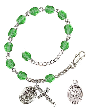 Saint Michael National Guard Rosary Bracelet, 6mm Fire Polished - Silver Plate - Peridot