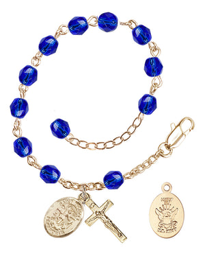 Saint Michael Navy Rosary Bracelet, 6mm Fire Polished - Gold Plate - Sapphire