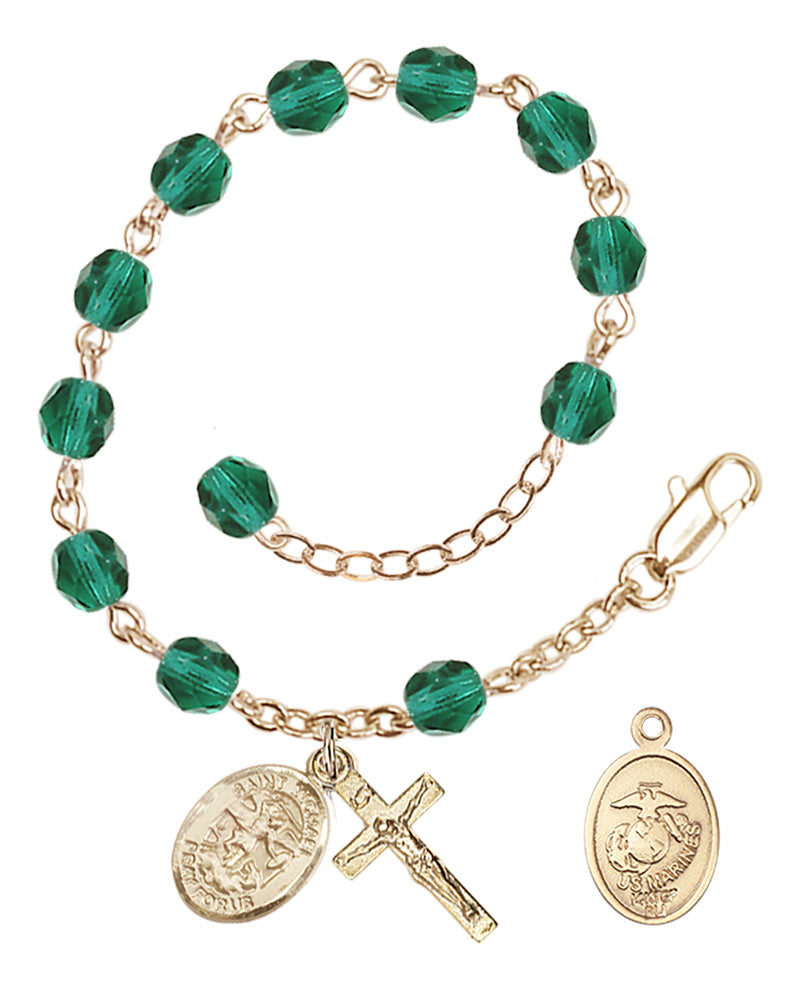 Saint Michael Marines Rosary Bracelet, 6mm Fire Polished - Gold Plate - Zircon