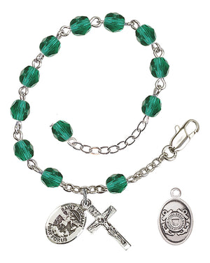 Saint Michael Coast Guard Rosary Bracelet, 6mm Fire Polished - Silver Plate - Zircon