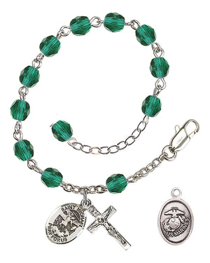Saint Michael Marines Rosary Bracelet, 6mm Fire Polished - Silver Plate - Zircon