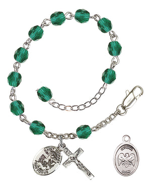 Saint Michael National Guard Rosary Bracelet, 6mm Fire Polished - Silver Plate - Zircon
