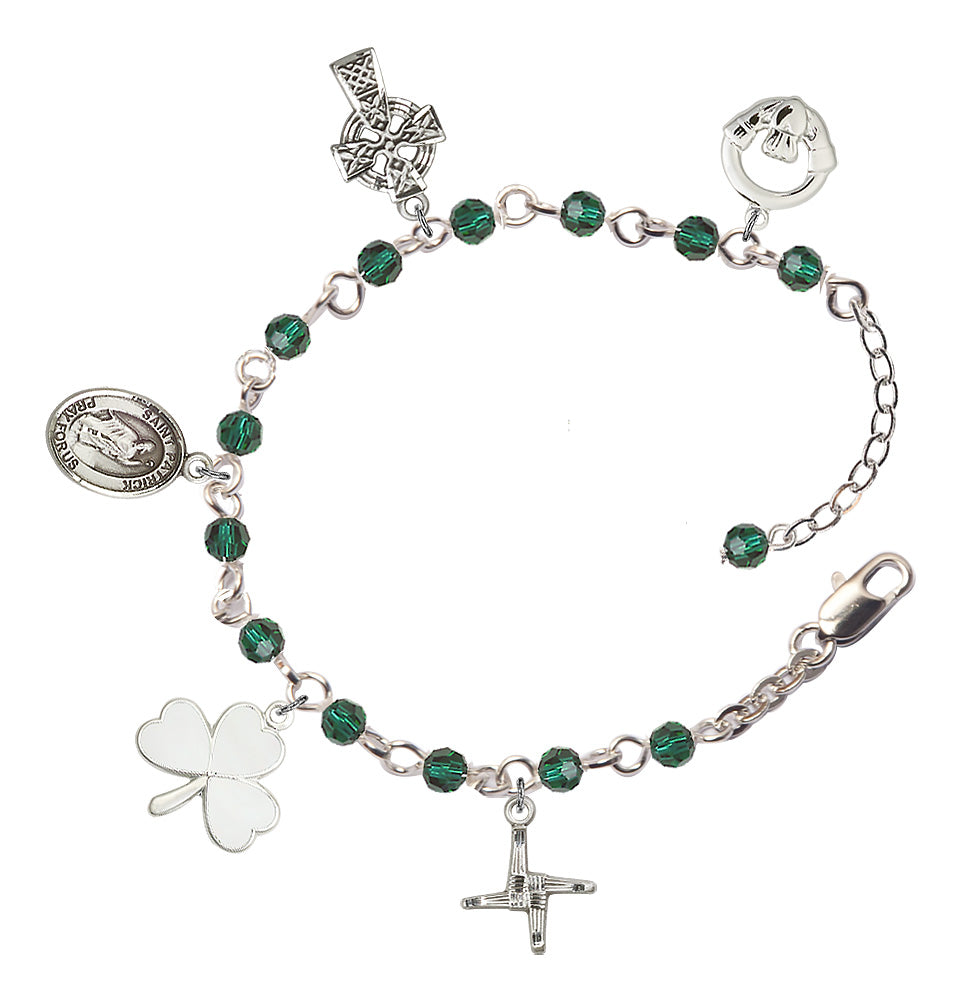Irish Charm Bracelet - Silver Plate - Emerald