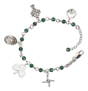 Irish Charm Bracelet - Silver Plate - Emerald