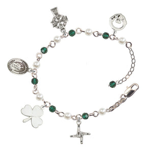 Irish Charm Bracelet - Silver Plate - Emerald and Pearl