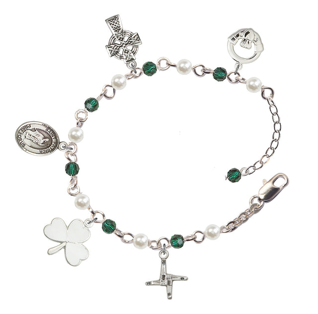 Irish Charm Bracelet - Silver Plate - Emerald and Pearl