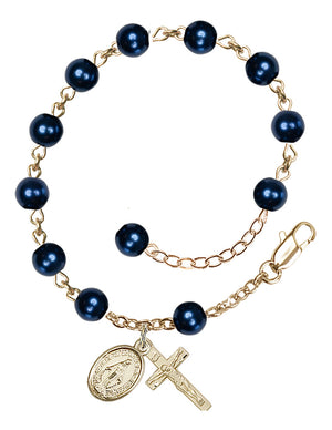 Pearl and Crystal Miraculous Rosary Bracelet - 14K Gold - Dark Blue Pearl