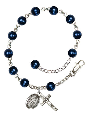 Pearl and Crystal Miraculous Rosary Bracelet - Sterling Silver - Dark Blue Pearl
