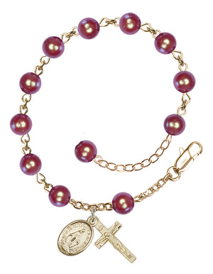 Pearl and Crystal Miraculous Rosary Bracelet - 14K Gold - Red Pearl