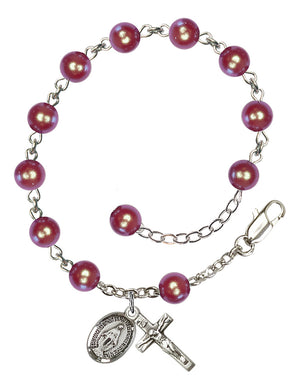 Pearl and Crystal Miraculous Rosary Bracelet - Sterling Silver - Red Pearl