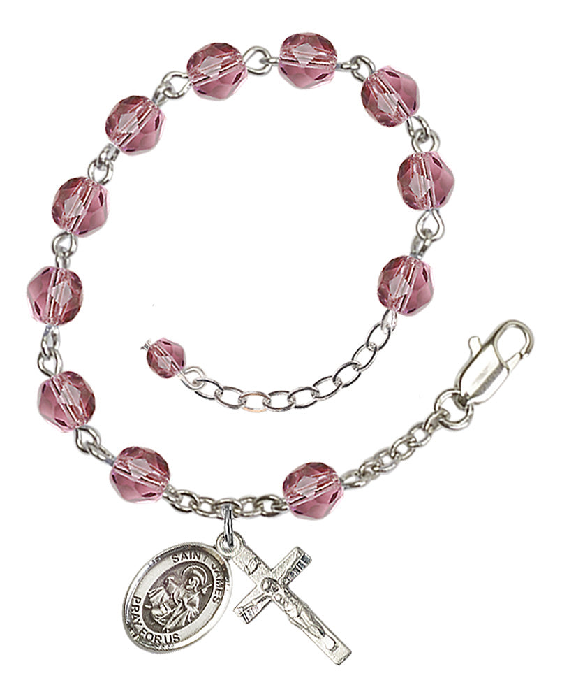 Saint James the Greater Rosary Bracelet - Silver Plate - February - Amethyst