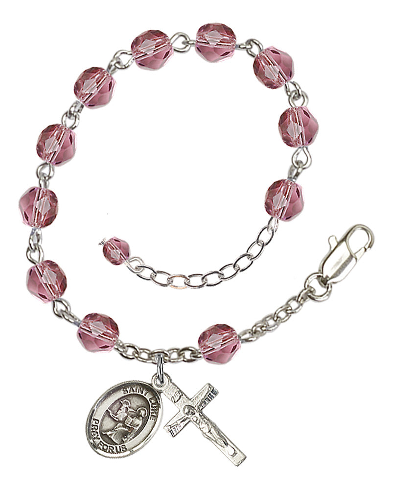 Saint Luke the Apostle Rosary Bracelet - Silver Plate - February - Amethyst