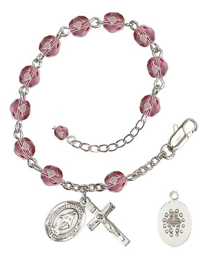 Miraculous Rosary Bracelet - Silver Plate - February - Amethyst