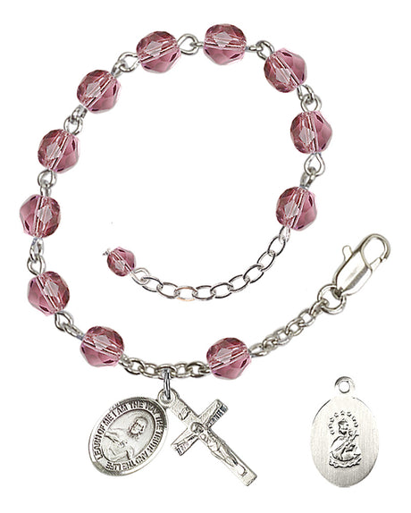 Scapular Rosary Bracelet - Silver Plate - February - Amethyst