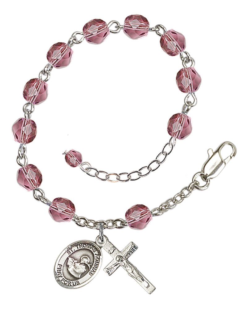 Saint Thomas Aquinas Rosary Bracelet - Silver Plate - February - Amethyst