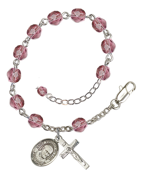 Saint Vincent de Paul Rosary Bracelet - Silver Plate - February - Amethyst