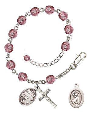 Saint Christopher Volleyball Rosary Bracelet - Silver Plate - February - Amethyst
