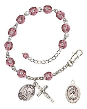 Saint Christopher Gymnastics Rosary Bracelet - Silver Plate - February - Amethyst
