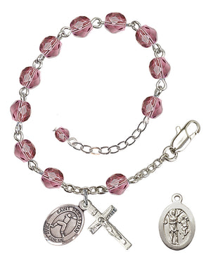 Saint Sebastian Baseball Rosary Bracelet - Silver Plate - February - Amethyst