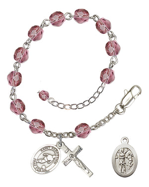 Saint Sebastian Soccer Rosary Bracelet - Silver Plate - February - Amethyst
