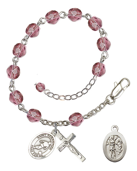 Saint Sebastian Soccer Rosary Bracelet - Silver Plate - February - Amethyst
