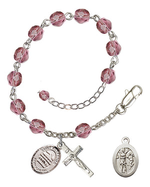 Saint Sebastian Swimming Rosary Bracelet - Silver Plate - February - Amethyst