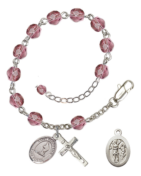 Saint Sebastian Skiing Rosary Bracelet - Silver Plate - February - Amethyst