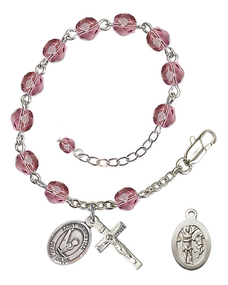 Saint Sebastian Gymnastics Rosary Bracelet - Silver Plate - February - Amethyst