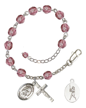 Saint Rita Baseball Rosary Bracelet - Silver Plate - February - Amethyst