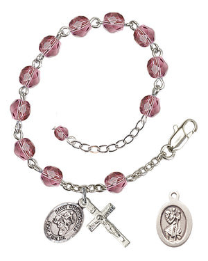 Saint Christopher Motorcycle Rosary Bracelet - Silver Plate - February - Amethyst