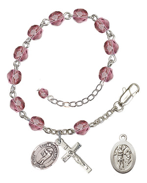 Saint Sebastian Archery Rosary Bracelet - Silver Plate - February - Amethyst