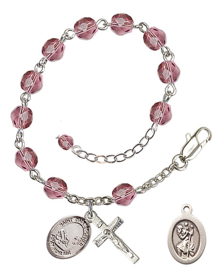 Saint Christopher Fishing Rosary Bracelet - Silver Plate - February - Amethyst