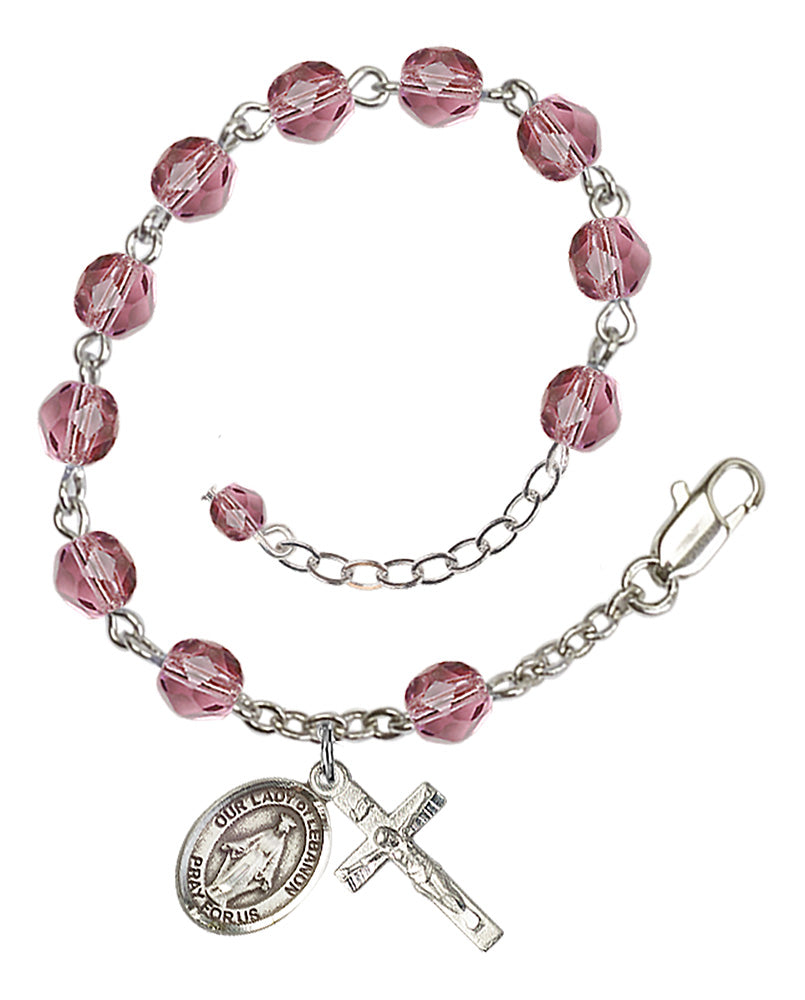 Our Lady of Lebanon Rosary Bracelet - Silver Plate - February - Amethyst