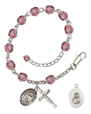 Our Lady of Mount Carmel Rosary Bracelet - Silver Plate - February - Amethyst