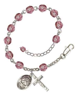 Our Lady of San Juan Rosary Bracelet - Silver Plate - February - Amethyst