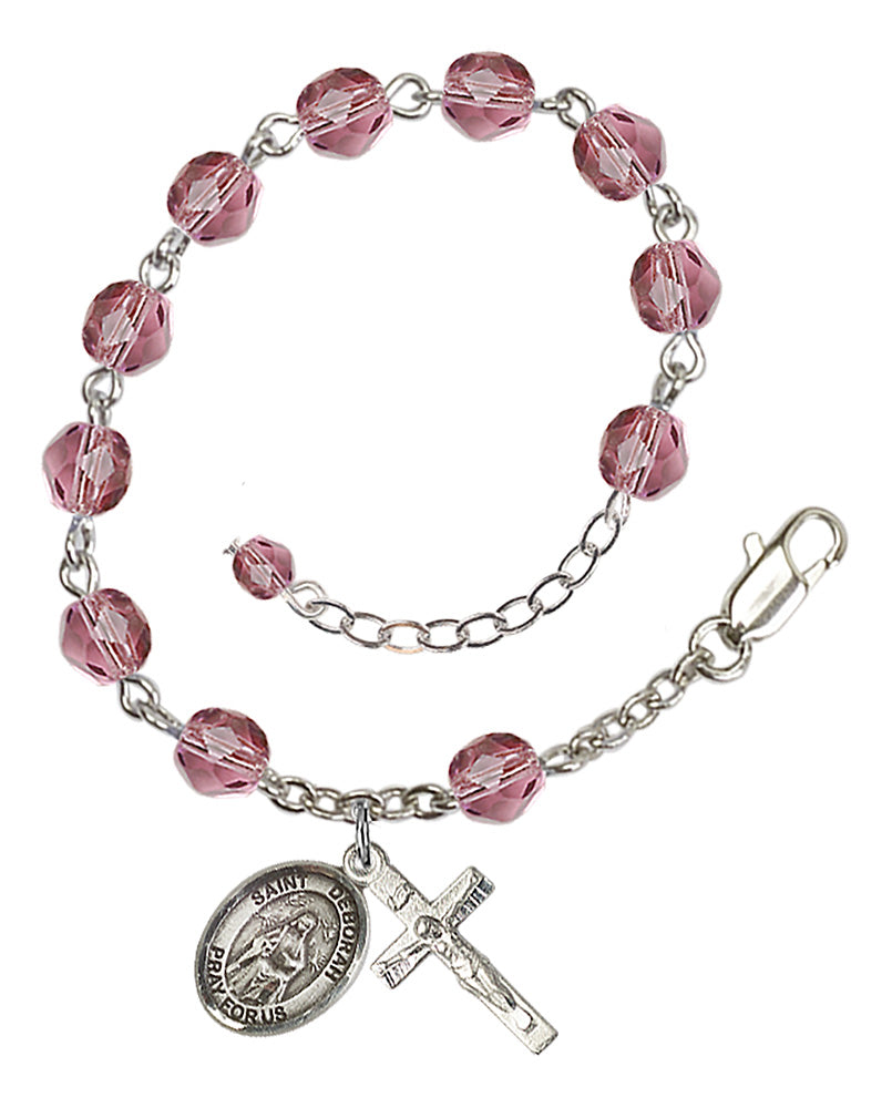Saint Deborah Rosary Bracelet - Silver Plate - February - Amethyst
