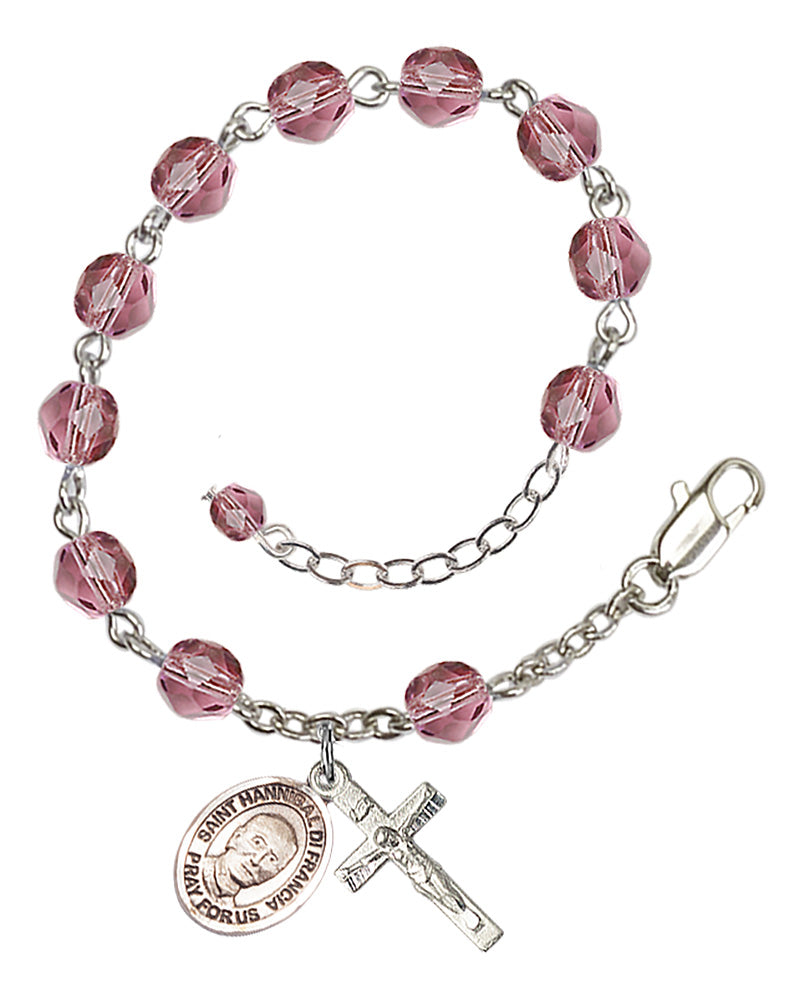 Saint Hannibal Rosary Bracelet - Silver Plate - February - Amethyst