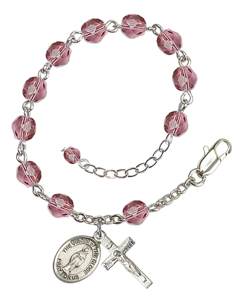 Virgin of the Globe Rosary Bracelet - Silver Plate - February - Amethyst