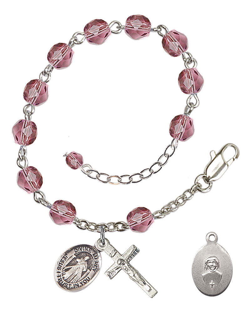 Divine Mercy Rosary Bracelet - Silver Plate - February - Amethyst