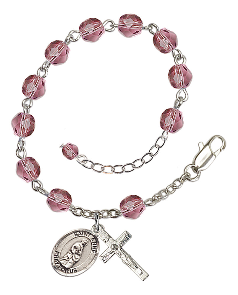Saint Anne Rosary Bracelet - Silver Plate - February - Amethyst