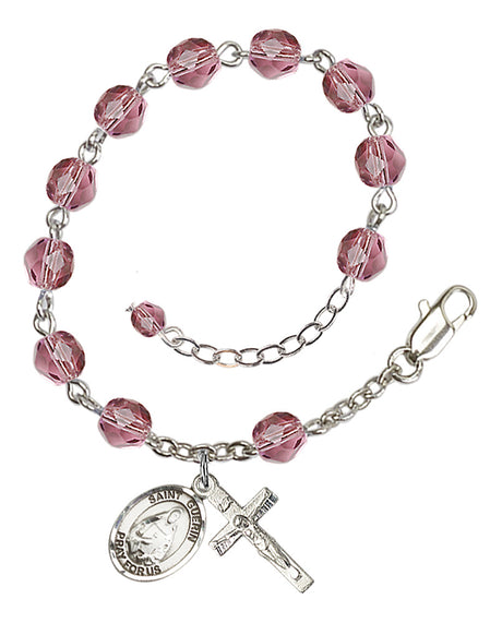Saint Theodora Rosary Bracelet - Silver Plate - February - Amethyst