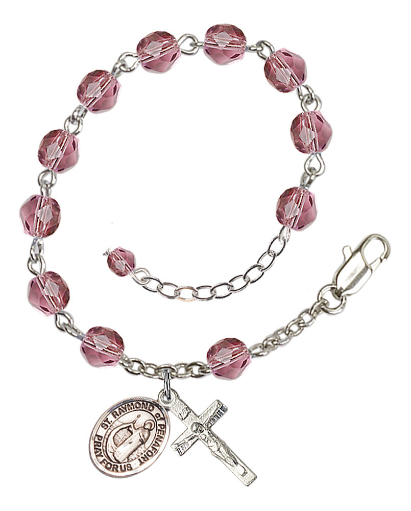 Saint Raymond of Penafort Rosary Bracelet - Silver Plate - February - Amethyst