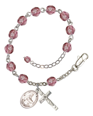 Blessed Emilee Doultremont Rosary Bracelet - Silver Plate - February - Amethyst