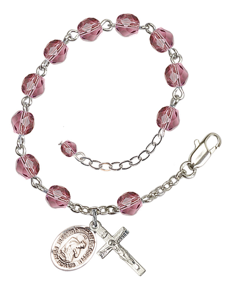 Blessed Herman the Cripple Rosary Bracelet - Silver Plate - February - Amethyst